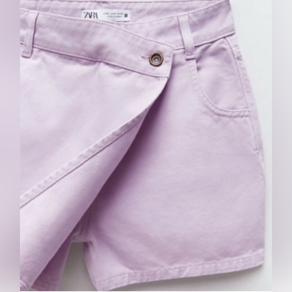 Zara Y2K High Waist Wrap Denim Skort 100% cotton – Light Pink lavender Size S - Picture 3 of 11